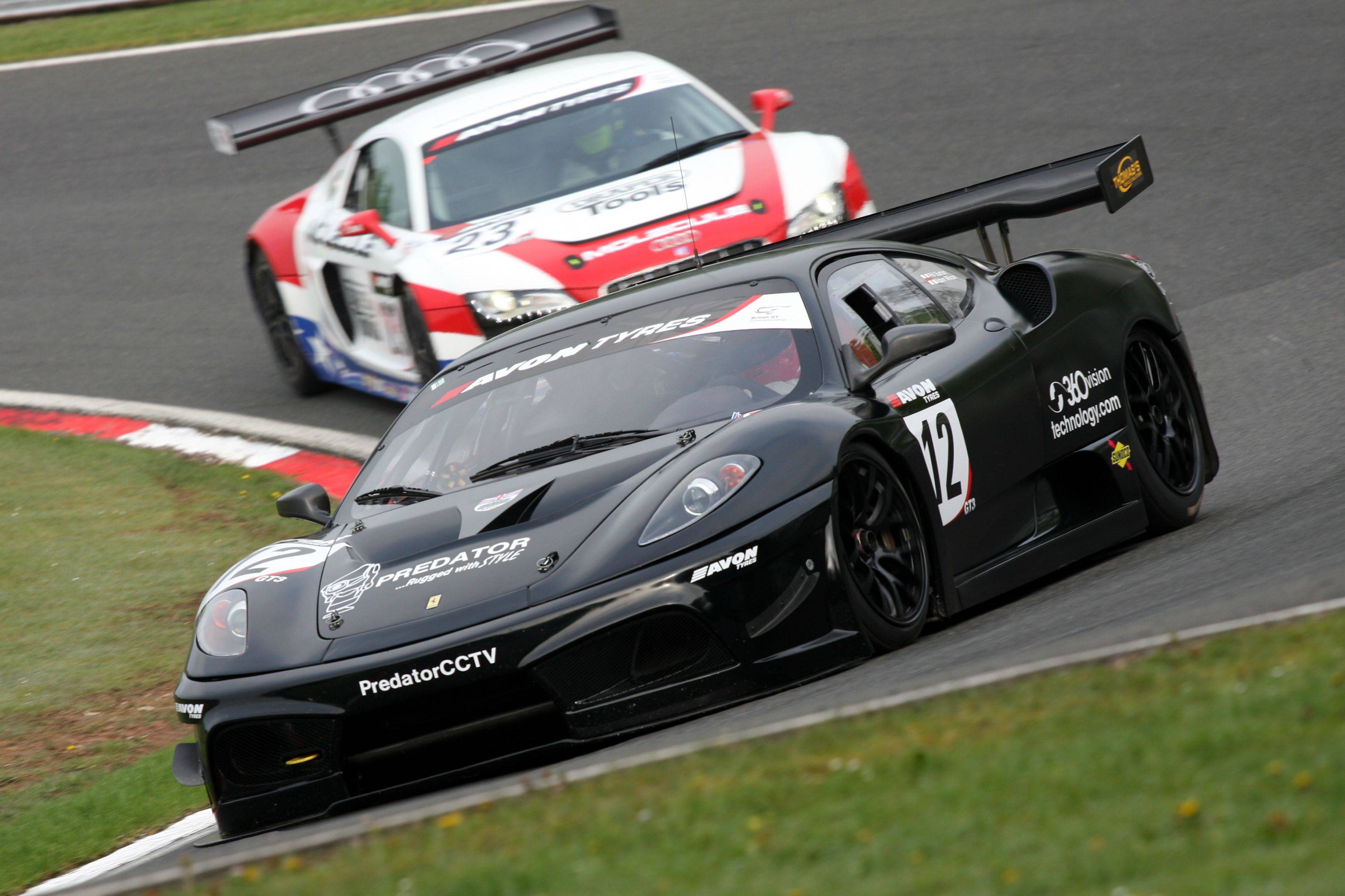 Ferrari F430 tailed by an Audi R8 at the British GT Championship